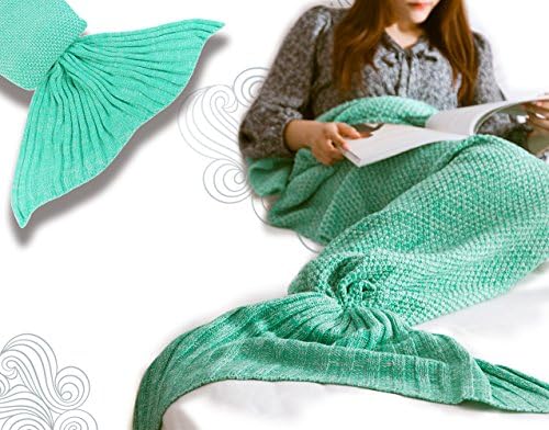 Mermaid Tail Blanket, Mother's Day Soft Yarn Crochet Knitting Warm Sofa Snuggling Sleeping Bag for All Seasons Kids Teens Birthday Gift 53x26 inch (Green)