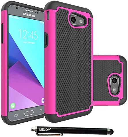 Galaxy J3 Emerge Case, MELOP Hybrid Dual Layer Tough Ultra Defender Protective Shell Case Cover for Samsung Galaxy J3 Emerge 2017 / Express/Amp Prime 2 /Sol 2/ Eclipse / Luna Pro / J327P - Rose