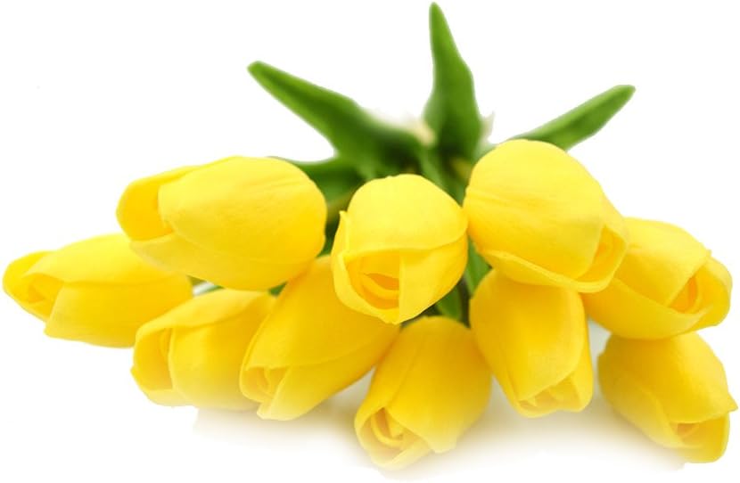 smylls 10 pcs Holland Tulips Flowers with Latex-Look Like Real,Eco-Friendly Odourless Artificial Flowers Christmas Party Decoration Gift Package(10, Yellow)