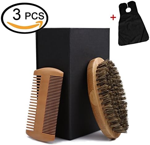 Beard Brush and Comb Set for Men，Sandalwood comb boar bristle beard brush and Beard catcher Brush Kit with Gifts for Men , Beard Kit for Home and Travel， Styling &amp; Shaping， Beard brush set (black)
