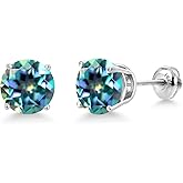 Gem Stone King 14K White Gold Millennium Blue Mystic Topaz Stud Earrings for Women | 4.00 Cttw | Gemstone November Birthstone | Round 8MM