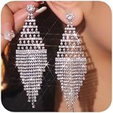 Sither Silver Rhinestone Earrings for Women Dangling Chandelier Earrings Fashion Large Jewelry for Halloween Prom Party Christmas Gift