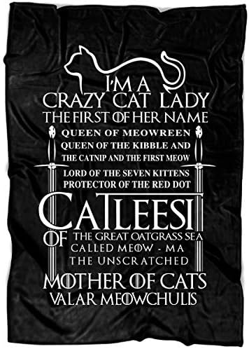 UTAMUGS I'm A Crazy Cat Lady Game of Thrones Soft Fleece Throw Blanket, Mother of The Cats Valar Meowchulis Fleece Luxury Blanket (Medium Blanket (60"x50"))
