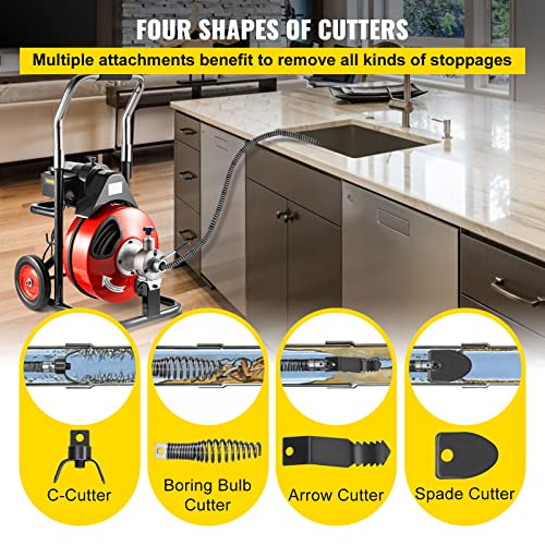 VEVOR Drain Cleaner Machine 100ftx1/2in Electric Drain Auger 550W Sewer