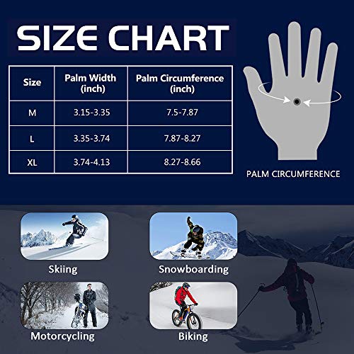 Waterproof Ski Snow Gloves Full Finger Outdoor Sports Gloves Snowboarding Running (Black, X-Large) - Thumbnail 2