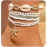 mintolex 7 Pack Boho Beaded Shell Anklet Bracelets for Women Colorful Stretch Cowrie Seashell Starfish Ankle Bracelet Stack Adjustable Summer Beach Accessories Cute Hawaiian Jewelry