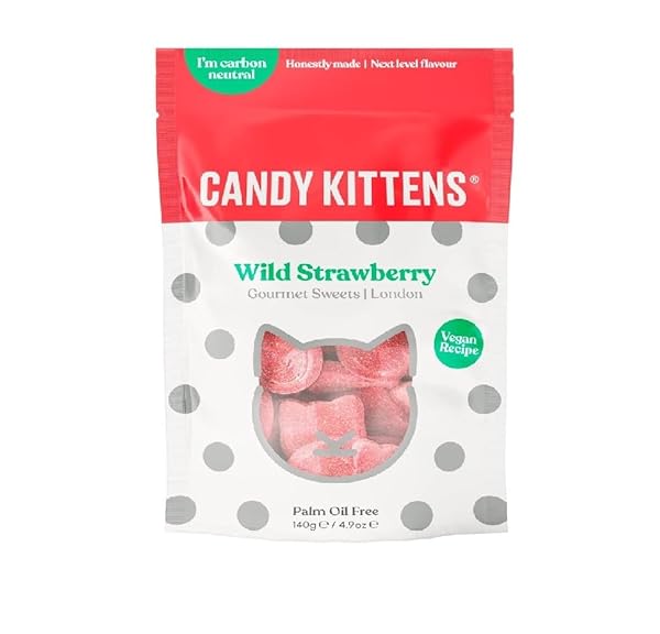 CANDY KITTENS NEW FLAVOR VEGAN GUMMY CANDY 4.4OZ (WILD STRAWBERRY, 2 PACK)