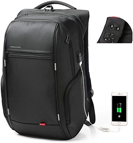 Laptop Backpack, Kingsons Business Travel Computer Bag with USB Charging Port Anti-Theft Water Resistant for 15.6/17Inch Laptop (17, Black with Sucker)