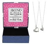 Mother's Day Gifts Mother Daughter Jewelry Silver-Tone Heart Pendant 2-piece Necklace Set Mother Daughter Bond Forever Jewelry Box Mother Daughter Necklace Set Mother's Day Gifts for Mom and Daughter