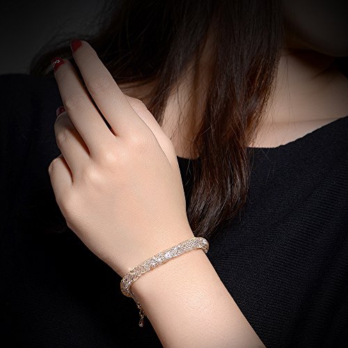 Mytys Rose Gold Mesh Bracelet Clear CZ Crystal Charm Link Bangle Bracelet for Women Girl Christmas Day Gifts 7.5''+2''