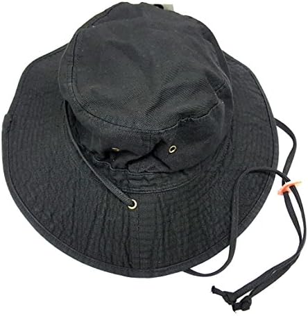 Vintage Washed 100% cotton denim bucket safari fishing boating hunting hat cap out door (Medium, Black)