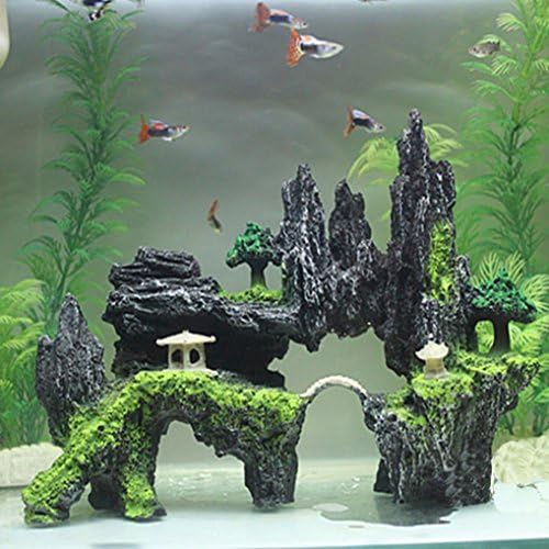 Anshinto Mountain View Aquarium Rockery Hiding Cave Tree Fish Tank Ornament Decoration Decor (S)