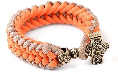 LQQQL Survival Paracord Bracelet Mjolnir Thor's Hammer Viking Bracelet Nordic Mjölnir Orange & Khaki Rope