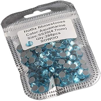 Hotfix Rhinestones Round Shape Flatback Crystal Glass Loose Beads were Fantastic to Decorate Wedding Dresses Shoes Article Containers and Nails|288PCS 16 Facets SS20 Precision Cut Aquamarine|SOWOO