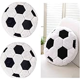 JPORSHU 2PCS Fluffy Soccer Balls Plush Pillow, Soft Soccer Theme Cushion, Sphere Pillow Toys Gift for Kids Boy Girls Children Room Decoration