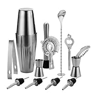 QLL 13 Piece Stainless Steel Boston Shaker Set, Including 20oz Unweighted & 27oz Weighted Professional Bartender Cocktail Shaker