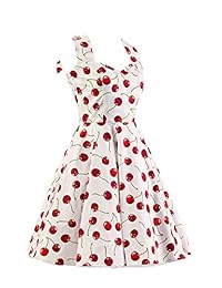 ensnovo Mujer Vintage años 50 Halter Floral de la primavera jardín vestido de fiesta de Picnic