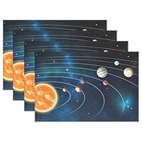 ONELUCA Solar System Planetary Trajectory Washable Place Mats Set of 4, Anti-Skid Thicker Tablemats for Festival Party Kitchen Dining Table, 12x18 Inch