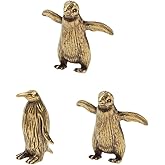 SHIDXIB 3Pcs Brass Penguin Brass Ornaments Lovely Decorations Copper Carving Handicraft Brass Desktop Sculpture for Office Table Decoration