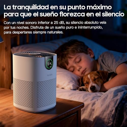 Purificador de Aire con Filtro HEPA - Filtro para Habitaciones Polen, Alergias, Olores y Pelo de Mascotas, con Esponja de Aromaterapia, 7.2W y 3 Velocidades, Silencioso Versión Mejorada