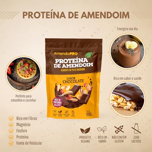 AmendoPro – Pó de Proteína de Amendoim – Nutrição Vegetal com Alto Teor de Proteína – Rico em Fibras e Minerais Essenciais (900 g, Chocolate)
