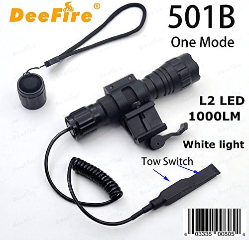 DeeFire 501B Flashlight One Mode 1000 Lumens Bright XM-L2 led Flashlight Torch Tactical FlashLight Lamp + Gun Mount 45 degree bevel fixture + Remote Pressure Switch (Offset mount)
