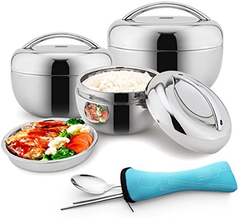 Awon XC88883 - Stainless Steel Double Layer Vacuum Lunch Box, Thermos Food Container, Apple Shaped Bento Box with Handle (44oz/1.3L)