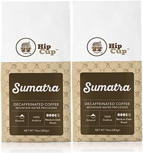 HipCup Sumatra Decaf Coffee Mountain Water Processed|Ground|10 Ounces (Pack of 2)