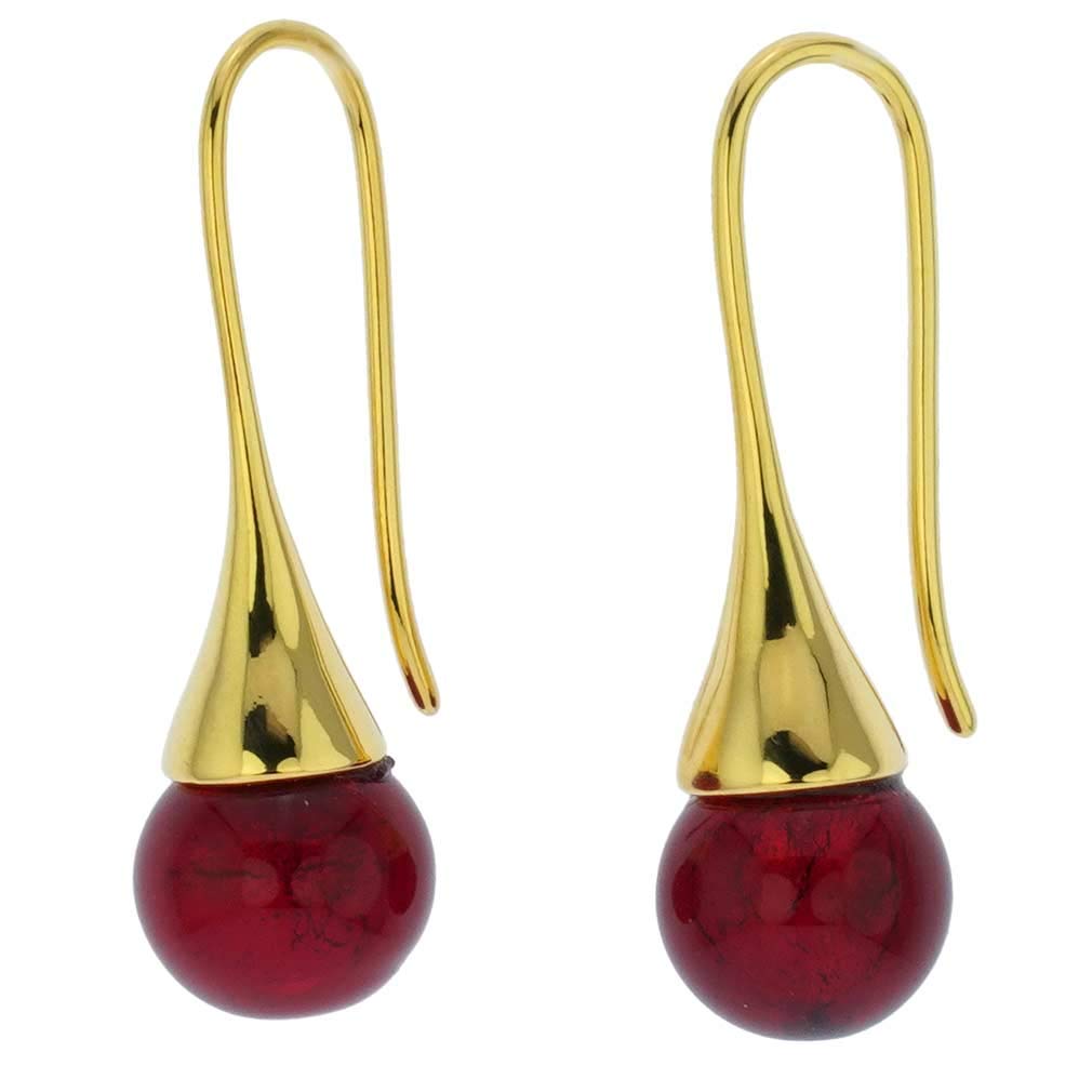Glass Of Venice Murano Glass Gold Drop Earrings - Ruby Red