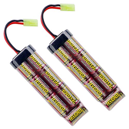 melasta 8.4V 2-Pack Airsoft Battery Flat Pack Batteries NiMH 1600mAh with Mini Tamiya Connector for Air Gun MP5 M60 Scar M249 M240B G36 M14 RPK PKM