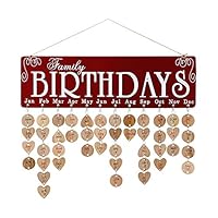 Joy-Leo Gifts for Moms Dads - Wooden Family Birthday Reminder Calendar Board [100 Wood Tags with Holes/Birthday Red Pattern ], Decorative Birthday Tracker Plaque Wall Hanging