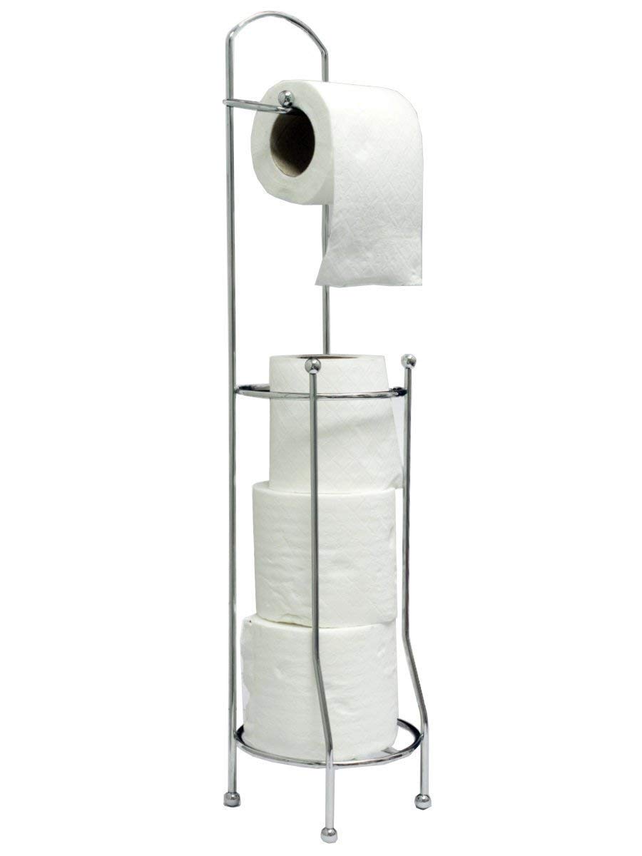 URBN Living Chrome Toilet Paper Caddy Spindle Free Standing Dispenser