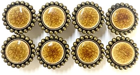 Tonena Antique Floral Ceramic Knobs Yellow and Caramel Glass Decorative Knobs and Pulls Knobs Handles for Kitchen Furniture Door Drawer Cabinet Dresser Closet Wardrobe Cupboard Bathroom- Pack of 8