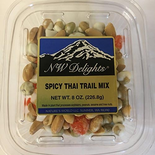 Spicy Thai Trail Mix 8 oz: Peanuts,Wasabi Peas, Mango, Chili, Coconut, Peanut Butter Chips, Ginger PLUS