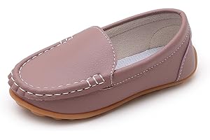 SOFMUO Boys Girls Leather Loafers Slip-On Oxford Flats Boat Dress Schooling Daily Walking Shoes(Toddler/Little Kids)