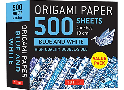 Origami Paper 500 sheets Blue and White 4" (10 cm): Double-Sided Origami Sheets Printed with 12 Different Designs