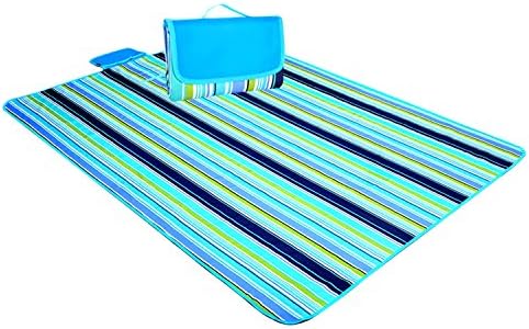 Geartist PM01 Foldable Picnic Mat Beach Blanket, 59x79 inch Portable Outdoor Multi Purpose Handy Mat Waterproof &amp; Sandproof for Beaches, Camping, Hiking (Blue Strips)