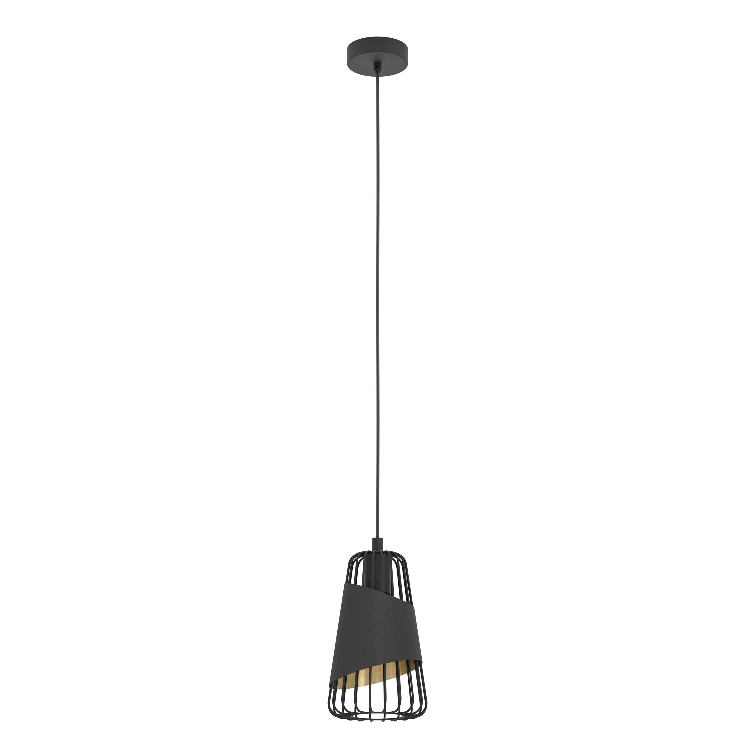 Eglo Pendant Light Austell, 1-Light Hanging Lamp Industrial Vintage, Pendant Lamp Made of Steel and Textile in Black and Gold, Dining Table Lamp, Hanging Living Room Lamp with E27 Socket, Ø 16.5 cm