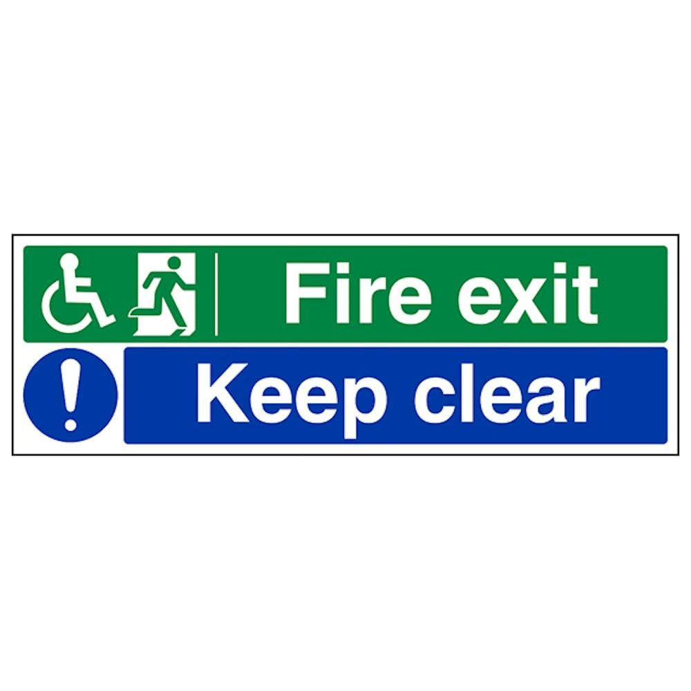 V Safety Wheel Chair Fire Exit/Keep Clear Sign - 450mm x 150mm - 1mm Rigid Plastic