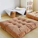 EGOBUY Solid Square Floor Pillow Tufted Thicken Chair Pad Tatami Thicken Seat Cushion, 22x22 Inch, Brown
