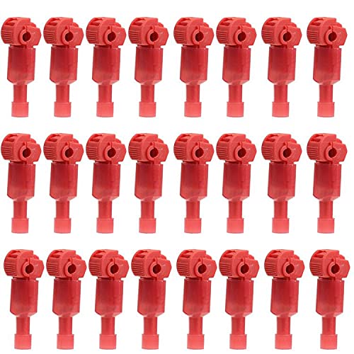 Ruidee 60Pcs/30Pairs T Tap Wire Connectors Electric Wire Terminals Self-Stripping Fully Insulated Male Quick Disconnects Spade Terminals 22-18 AWG Red/UNJH (Red 22-18 AWG)