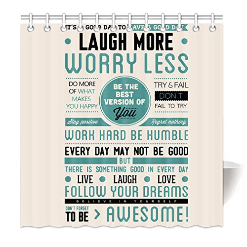 HommomH 72″ x 72″ Shower Curtain With Hooks Bathroom Anti-Bacterial Waterproof Awesome Quotes Happiness