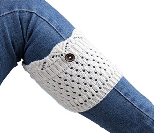 AnVei-Nao Womens Stretch Knitted Button Boot Leg Cuffs Leg Warmers Topper Socks White - Thumbnail 2