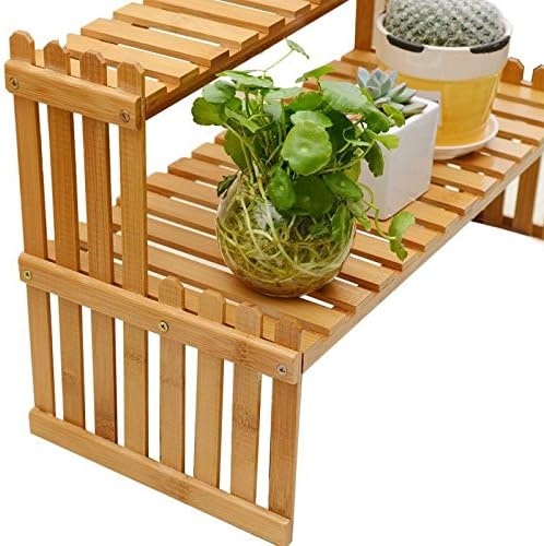 Tabletop Plant Stand Bamboo Pot Rack 2 Tier Desktop Planter Holder Shelf for Home Office Decorative