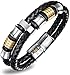 OSTAN Men's Braided Leather Stainless Steel Bracelet Cuff Bangle Magnetic Clasp (Golden, 8.46)