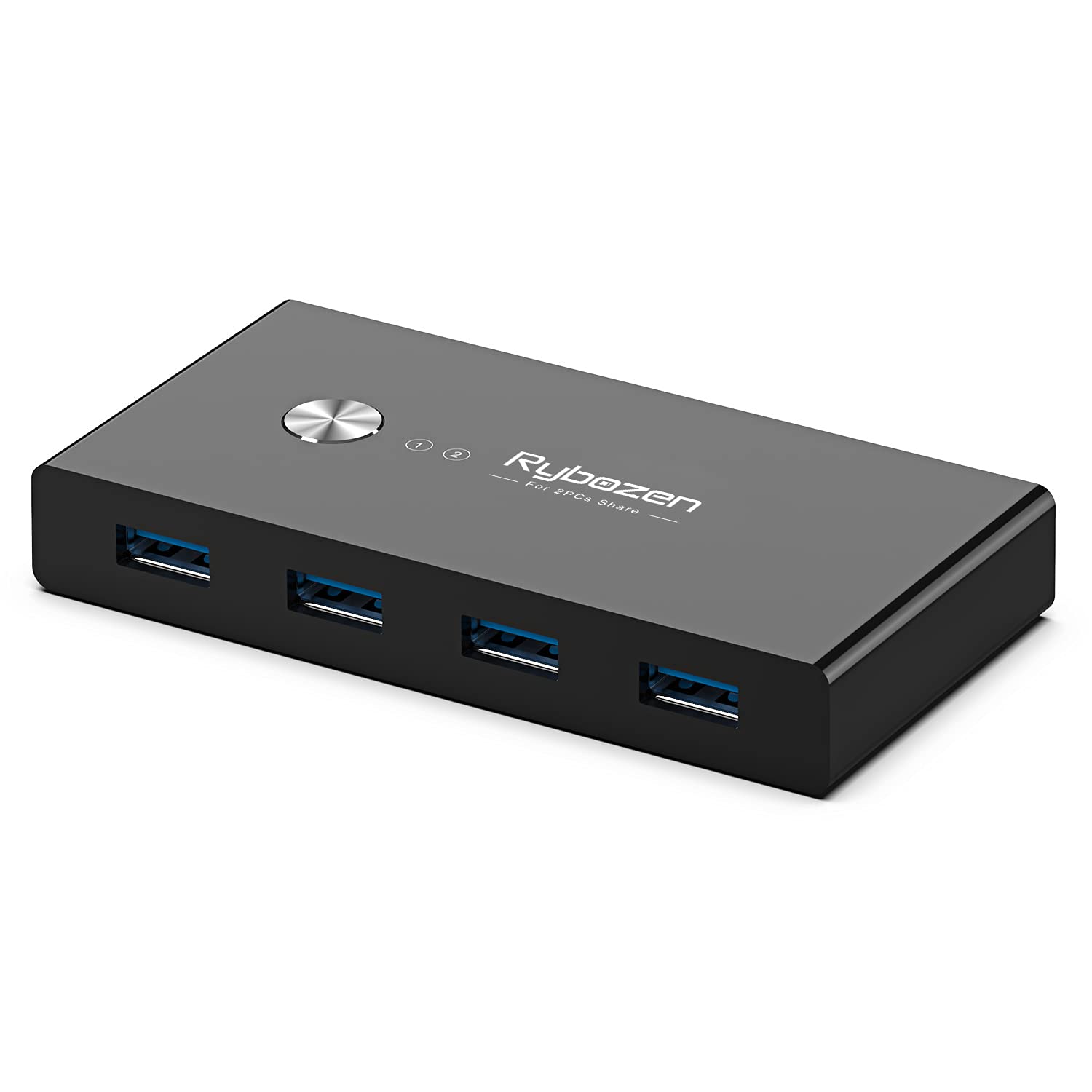 Rybozen USB 3.0 Switch Selector,KVM Switch Adapter 2 Computer Sharing 4 USB Devices, Peripheral Hub Box for Mouse Keyboard Scanner Printer PC, with One Button Swapping and 2 Pack USB 3.0 Cable