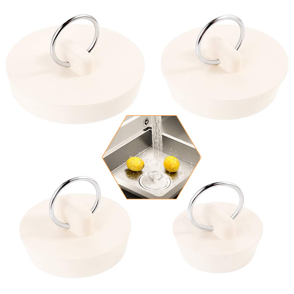 KANOSON Drain Stopper, 4 Pcs Bath Plugs Rubber Sink Plug Set Kitchen Sink Stopper Plug with Hanging Ring for Bathtub, Bathroom and Kitchen - Beige (4 Sizes)