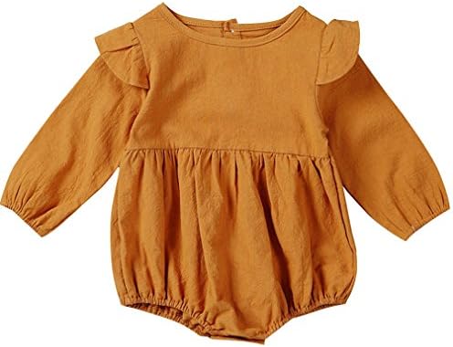 Baby Infant Girls Long Sleeve Shirts Ruffles Romper Bodysuit Outfit Coffe 12-18 Month