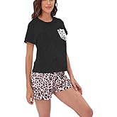 HENGERTOP Womens Pajamas Short Sleeve Sleepwear Tops and Pants Pjs 2 Piece Outfits Casual Sets, Soft Sleepwear, Chest Pocket