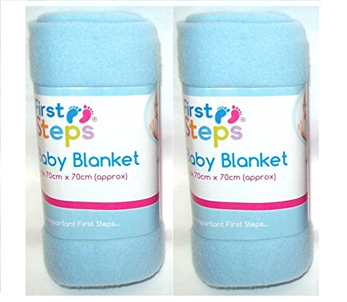 First Steps Pack of 2 Fleece Baby Blankets for Pram, Crib, Moses Basket or Bed 70x70cm